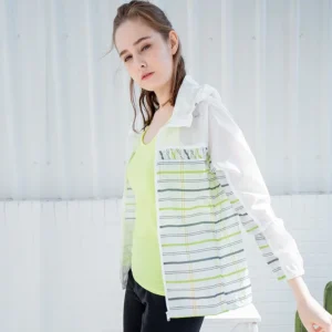 【DoDo機能服飾】女款印花風衣外套 - 黃綠格紋印花