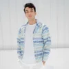【DoDo機能服飾】男款印花風衣外套-藍白橫條紋