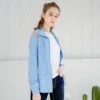 【DoDo機能服飾】女款翻領防潑水彈性外套-車菊藍